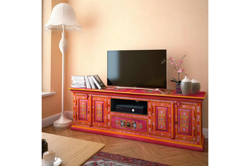 TV-benk mango heltre rosa håndmalt - Flerfarget - TV benk & mediabenk