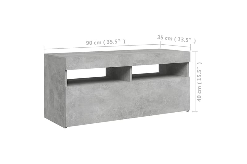 TV-benk med LED-lys betonggrå 90x35x40 cm - Grå - TV benk & mediabenk