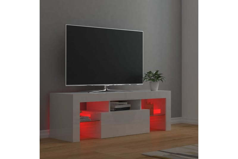 TV-benk med LED-lys høyglans hvit 120x35x40 cm - Hvit - TV benk & mediabenk