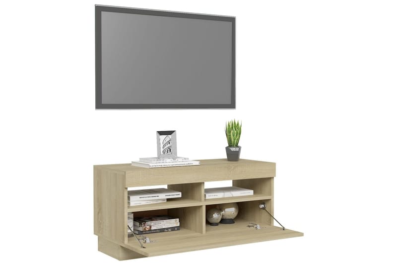 TV-benk med LED-lys sonoma eik 80x35x40 cm - Brun - TV benk & mediabenk