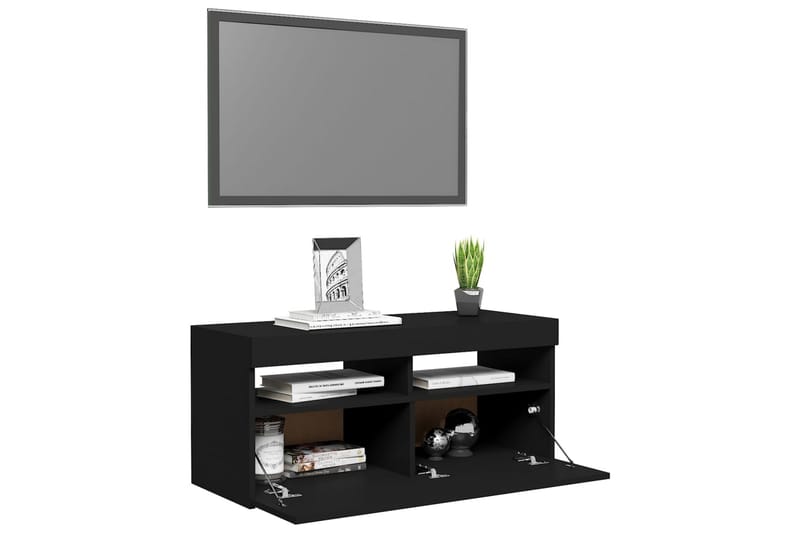 TV-benk med LED-lys svart 90x35x40 cm - Svart - TV benk & mediabenk
