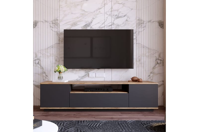 Anari TV-benk 180 cm med hylle - Antrasitt / Natur - Møbler - TV- & Mediamøbler - TV benk & mediabenk