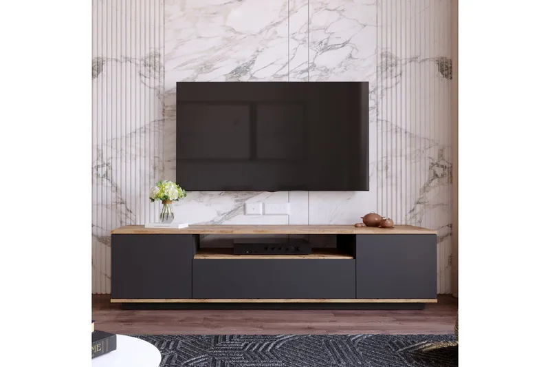 Anari TV-benk 180 cm med hylle - Antrasitt / Natur - Møbler - TV- & Mediamøbler - TV benk & mediabenk