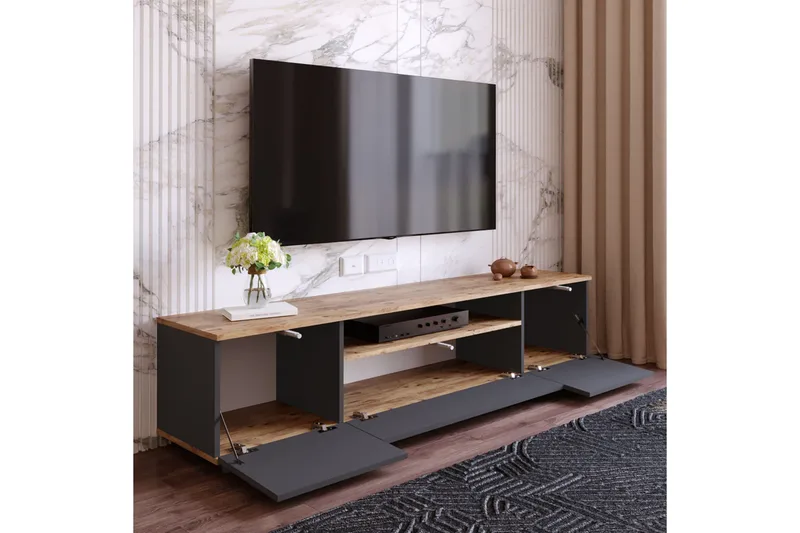 Anari TV-benk 180 cm med hylle - Antrasitt / Natur - Møbler - TV- & Mediamøbler - TV benk & mediabenk