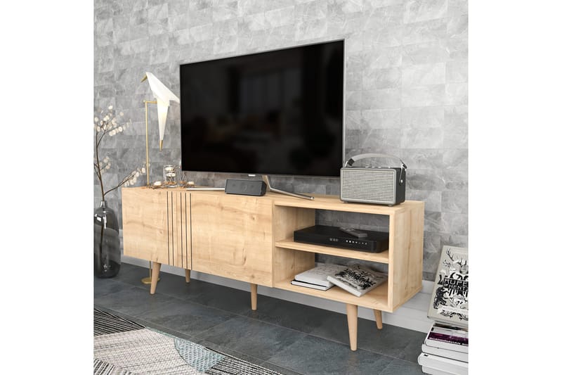 Andifli Frittstående TV-benk 160 cm med Oppbevaring i Eik - Beige - Møbler - TV- & Mediamøbler - TV benk & mediabenk