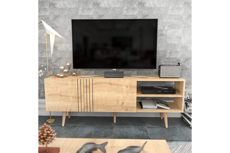 Andifli Frittstående TV-benk 160 cm med Oppbevaring i Eik, Beige