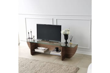 Andifli Gulvstående TV-benk 158 cm med Oppbevaring i Tre med Glassplate - Brun - Møbler - TV- & Mediamøbler - TV benk & mediabenk