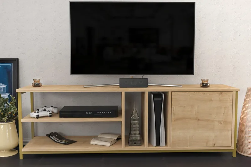 Andifli Tv-benk 140x50,8 cm - Gull - Møbler - TV- & Mediamøbler - TV benk & mediabenk