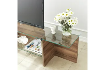 Andifli TV-benk 158 cm med Oppbevaring i Tre med Glassplate - Brun - Møbler - TV- & Mediamøbler - TV benk & mediabenk