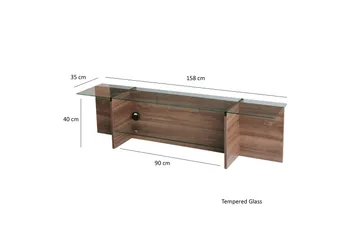 Andifli TV-benk 158 cm med Oppbevaring i Tre med Glassplate - Brun - Møbler - TV- & Mediamøbler - TV benk & mediabenk