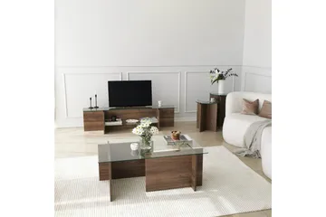 Andifli TV-benk 158 cm med Oppbevaring i Tre med Glassplate - Brun - Møbler - TV- & Mediamøbler - TV benk & mediabenk