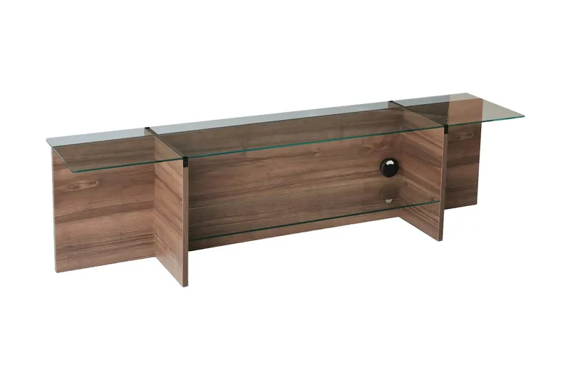 Andifli TV-benk 158 cm med Oppbevaring i Tre med Glassplate, Brun