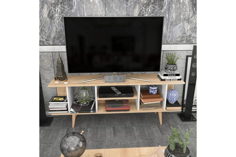 Andifli TV-benk 160 cm med Oppbevaring i Tre med Plastben - Beige - Møbler - TV- & Mediamøbler - TV benk & mediabenk
