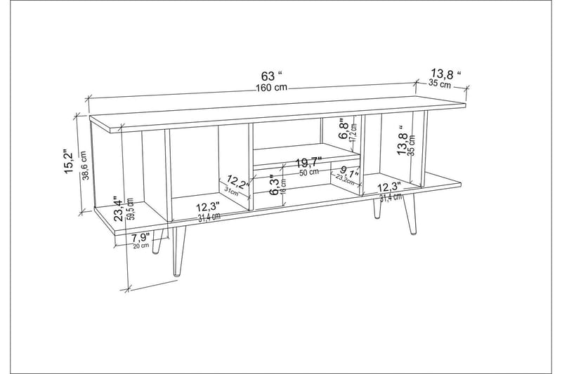 Andifli Tv-benk 160x38,6 cm - Brun - Møbler - TV- & Mediamøbler - TV benk & mediabenk