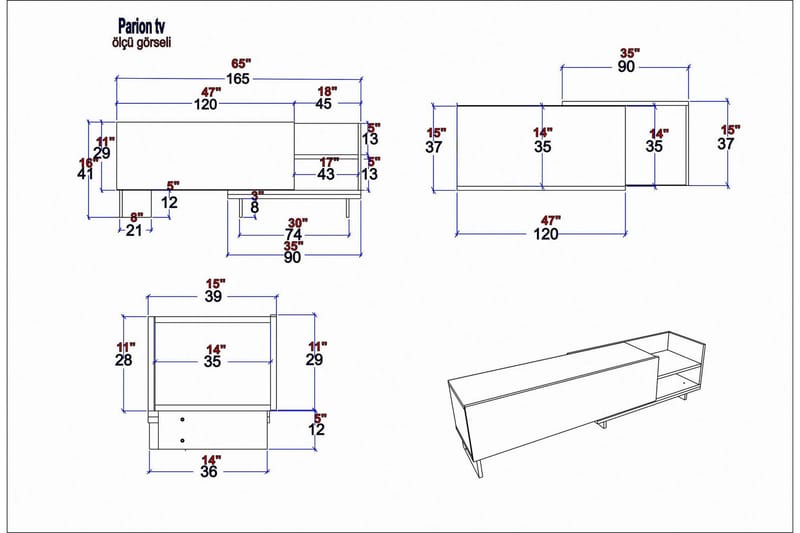Andifli Tv-benk 165x41 cm - Hvit - Møbler - TV- & Mediamøbler - TV benk & mediabenk