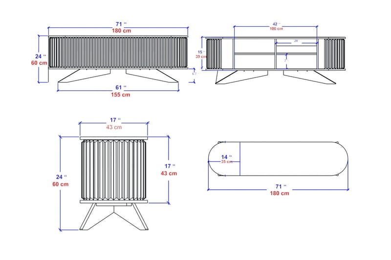 Andifli Tv-benk 180x60 cm - Antrasitt - Møbler - TV- & Mediamøbler - TV benk & mediabenk