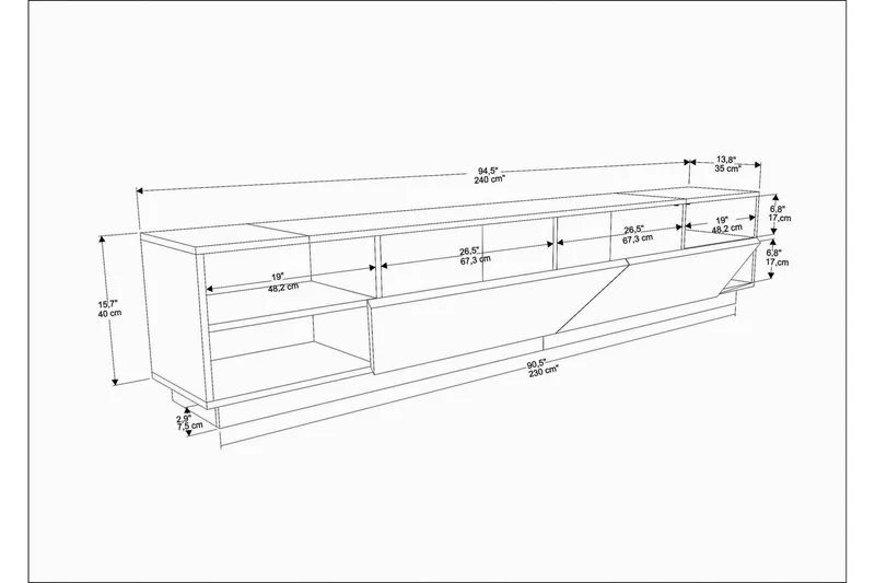 Andifli Tv-benk 240x47,4 cm - Antrasitt - Møbler - TV- & Mediamøbler - TV benk & mediabenk