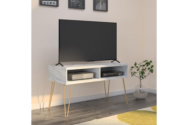 Athena Tv-benk 107x50 cm Hvit/Marmormønster - Novogratz - Møbler - TV- & Mediamøbler - TV benk & mediabenk