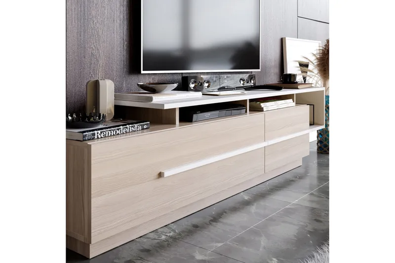 Campora Gulvstående Tv-benk 150 cm med Oppbevaring i Malt Tre - Beige - Møbler - TV- & Mediamøbler - TV benk & mediabenk
