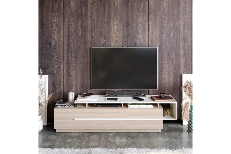 Campora Gulvstående Tv-benk 150 cm med Oppbevaring i Malt Tre - Beige - Møbler - TV- & Mediamøbler - TV benk & mediabenk