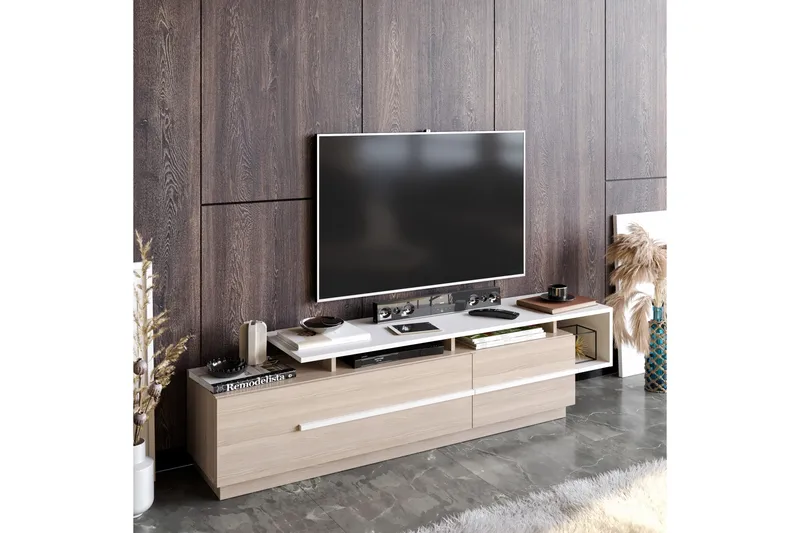 Campora Gulvstående Tv-benk 150 cm med Oppbevaring i Malt Tre - Beige - Møbler - TV- & Mediamøbler - TV benk & mediabenk