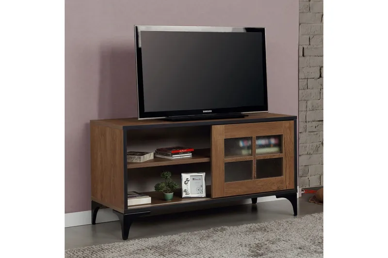 Comfortale Gulvstående Tv-benk 100 cm med Oppbevaring i Mørkt Tre, Brun
