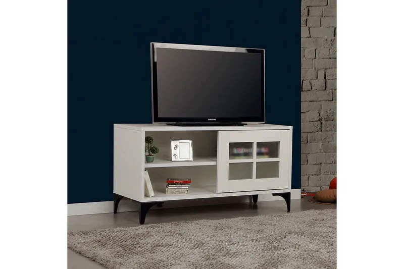 Comfortale Gulvstående TV-benk 100 cm med Oppbevaring i Malt Tre - Hvit - Møbler - TV- & Mediamøbler - TV benk & mediabenk