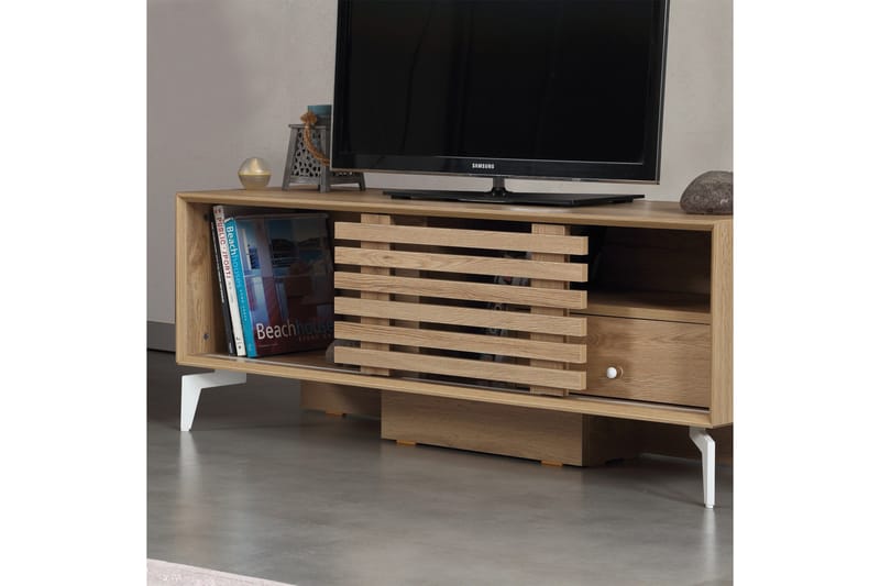 Comfortale Gulvstående TV-benk 125 cm med Oppbevaring i Lys Tre - Brun - Møbler - TV- & Mediamøbler - TV benk & mediabenk