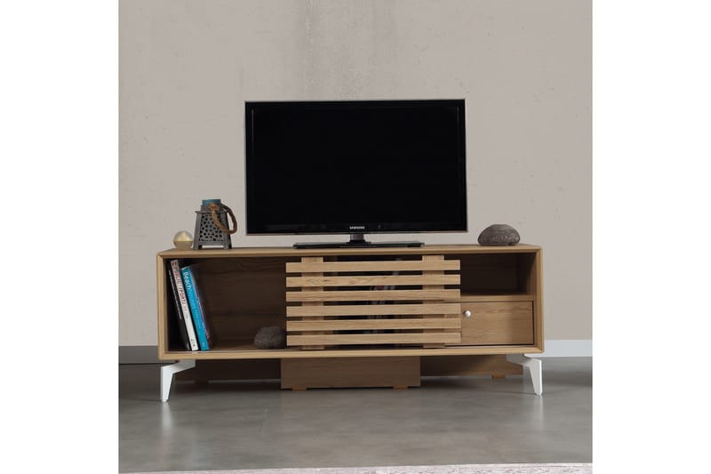Comfortale Gulvstående TV-benk 125 cm med Oppbevaring i Lys Tre - Brun - Møbler - TV- & Mediamøbler - TV benk & mediabenk