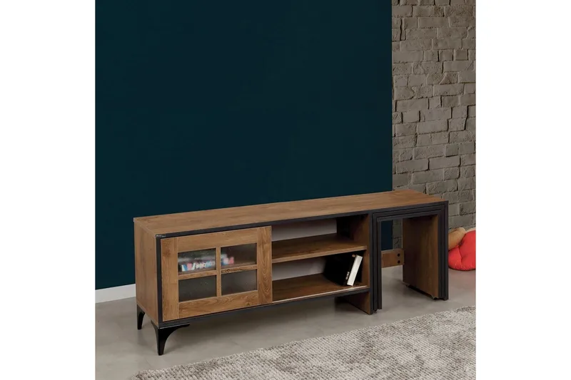 Comfortale Gulvstående TV-benk 150 cm med Oppbevaring og Hjul i Mørkt Tre - Brun - Møbler - TV- & Mediamøbler - TV benk & mediabenk