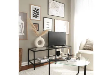 Condurso Gulvstående TV-benk 130 cm med Oppbevaring i Glass og Metall - Svart - Møbler - TV- & Mediamøbler - TV benk & mediabenk