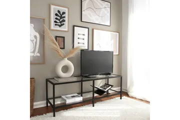 Condurso Gulvstående TV-benk 130 cm med Oppbevaring i Glass og Metall - Svart - Møbler - TV- & Mediamøbler - TV benk & mediabenk