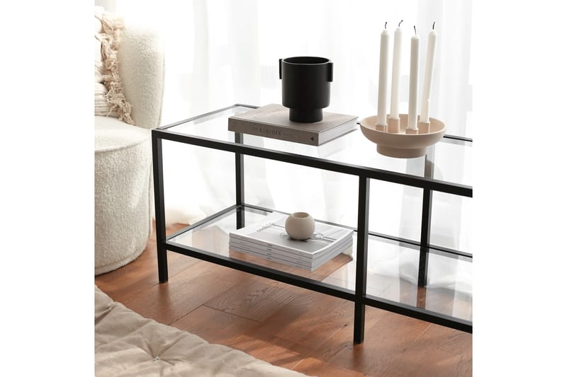 Condurso Gulvstående TV-benk 130 cm med Oppbevaring i Glass og Metall - Svart - Møbler - TV- & Mediamøbler - TV benk & mediabenk