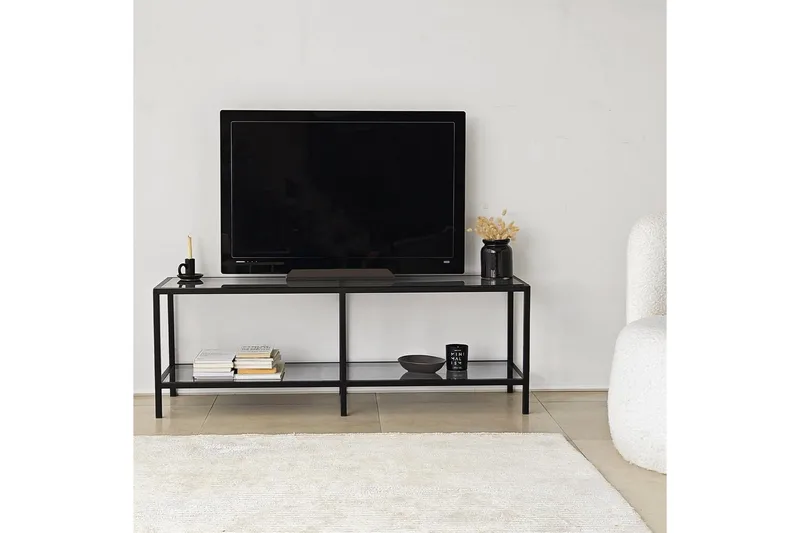 Condurso TV-benk til Gulv 130 cm i Metall og Glass - Røykgrå - Møbler - TV- & Mediamøbler - TV benk & mediabenk