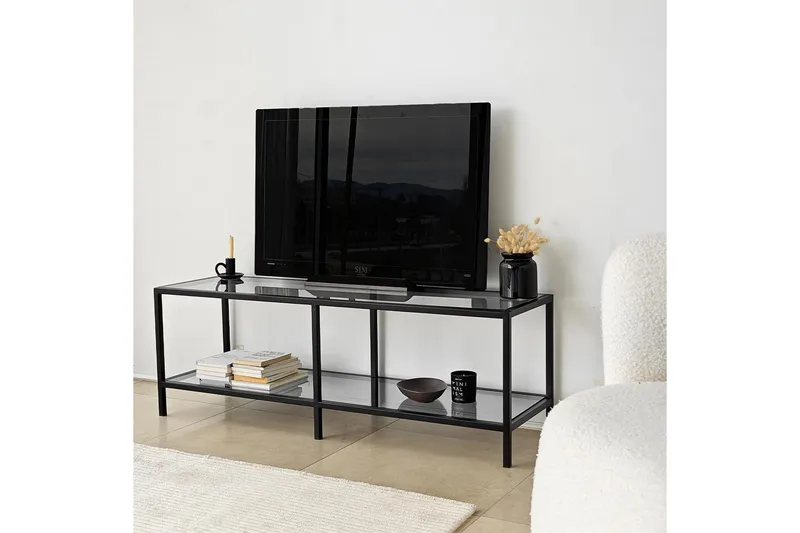 Condurso TV-benk til Gulv 130 cm i Metall og Glass, Røykgrå