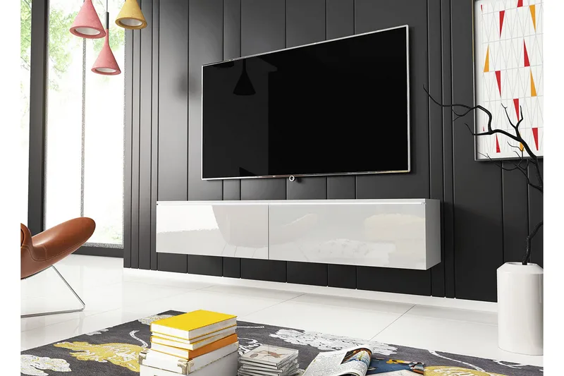 Cuguen TV-benk 140x32x30 cm - Hvit - Møbler - TV- & Mediamøbler - TV-skap