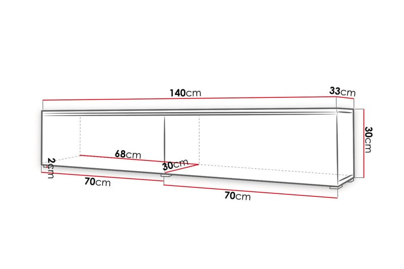 Cuguen TV-benk 140x32x30 cm - Hvit - Møbler - TV- & Mediamøbler - TV-skap