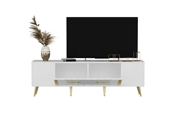 Detas TV-benk 150x35 cm Hvit/Gull - Hanah Home - Møbler - TV- & Mediamøbler - TV benk & mediabenk