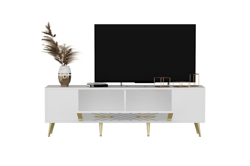 Detas TV-benk 150x35 cm Hvit/Gull - Hanah Home - Møbler - TV- & Mediamøbler - TV benk & mediabenk