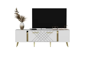 Detas TV-benk 150x35 cm Hvit/Gull - Hanah Home - Møbler - TV- & Mediamøbler - TV benk & mediabenk