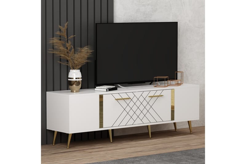 Detas TV-benk 150x35 cm Hvit/Gull - Hanah Home - Møbler - TV- & Mediamøbler - TV benk & mediabenk