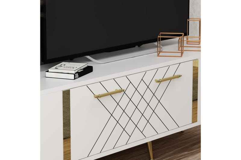 Detas TV-benk 150x35 cm Hvit/Gull - Hanah Home - Møbler - TV- & Mediamøbler - TV benk & mediabenk