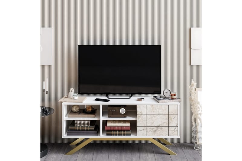 Einbeck TV-benk 130 cm - Hvit/Gull - Møbler - TV- & Mediamøbler - TV benk & mediabenk