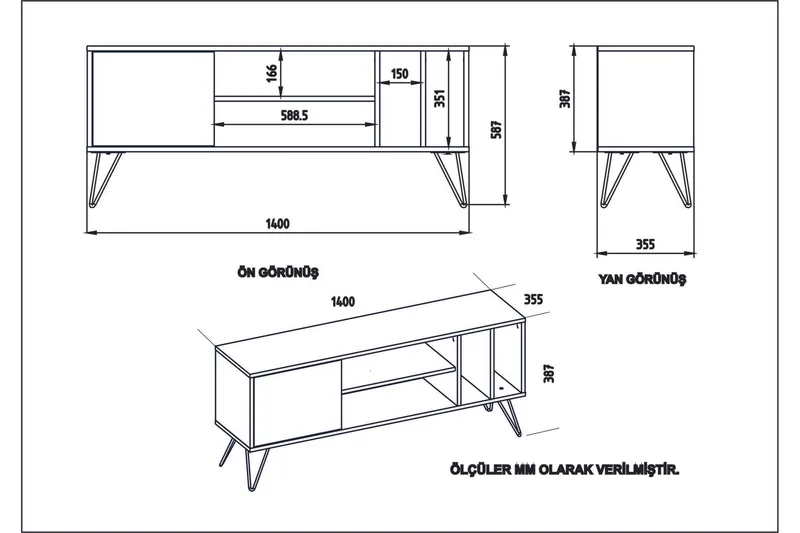 Ficociello TV-Benk 140 cm - Valnøtt|Svart|Hvit - Møbler - TV- & Mediamøbler - TV benk & mediabenk