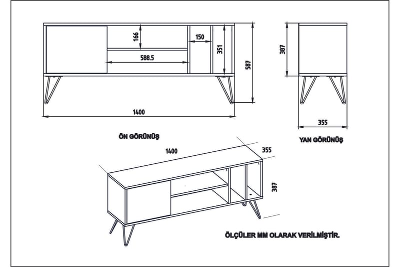 Ficociello TV-Benk 140 cm - Valnøtt|Svart|Hvit - Møbler - TV- & Mediamøbler - TV benk & mediabenk