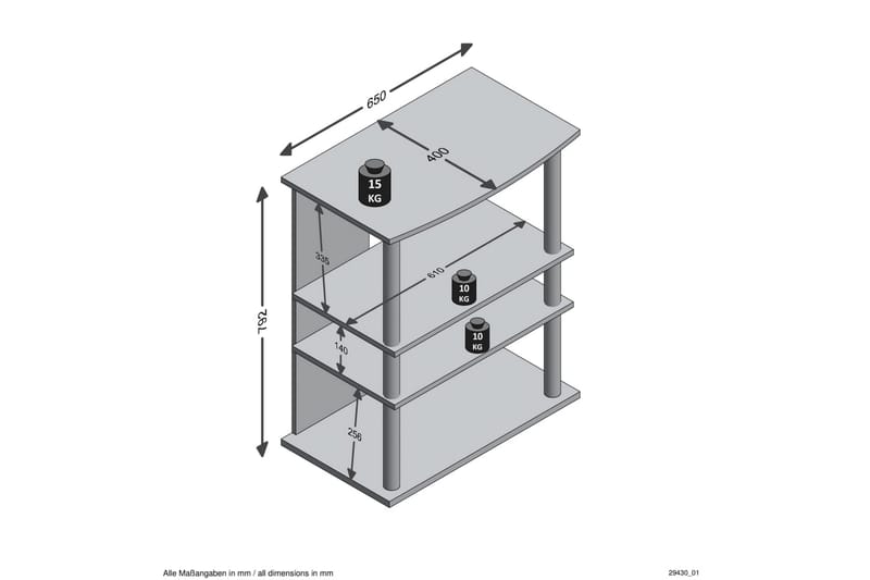 FMD TV-/Hi-Fi-stativ med 3 rom 65x40x79,2cm eiketre - TV benk & mediabenk