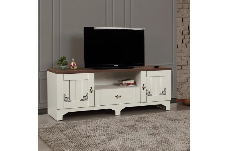 Gaszpar TV-benk 140 cm - Hvit/Valnøtt - Møbler - TV- & Mediamøbler - TV benk & mediabenk