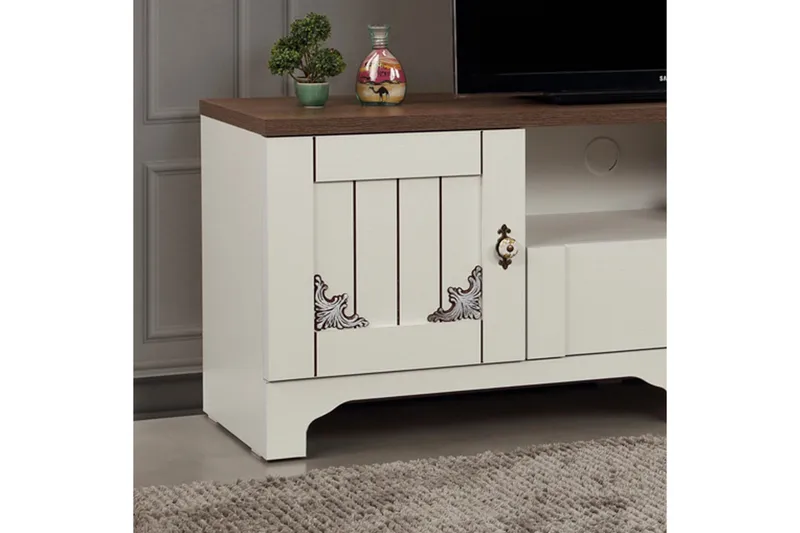 Gaszpar TV-benk 140 cm - Hvit/Valnøtt - Møbler - TV- & Mediamøbler - TV benk & mediabenk