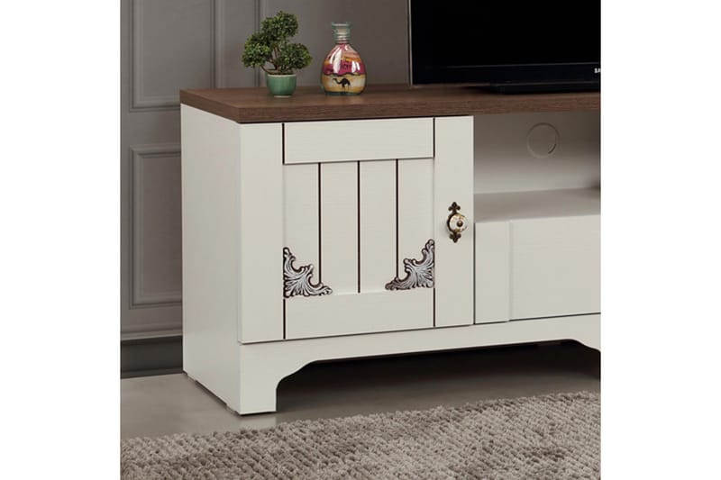 Gaszpar TV-benk 140 cm - Hvit/Valnøtt - Møbler - TV- & Mediamøbler - TV benk & mediabenk
