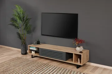 Gersby Gulvstående TV-benk 160 cm med Oppbevaring i Lyst Tre - Grå|Beige - Møbler - TV- & Mediamøbler - TV benk & mediabenk
